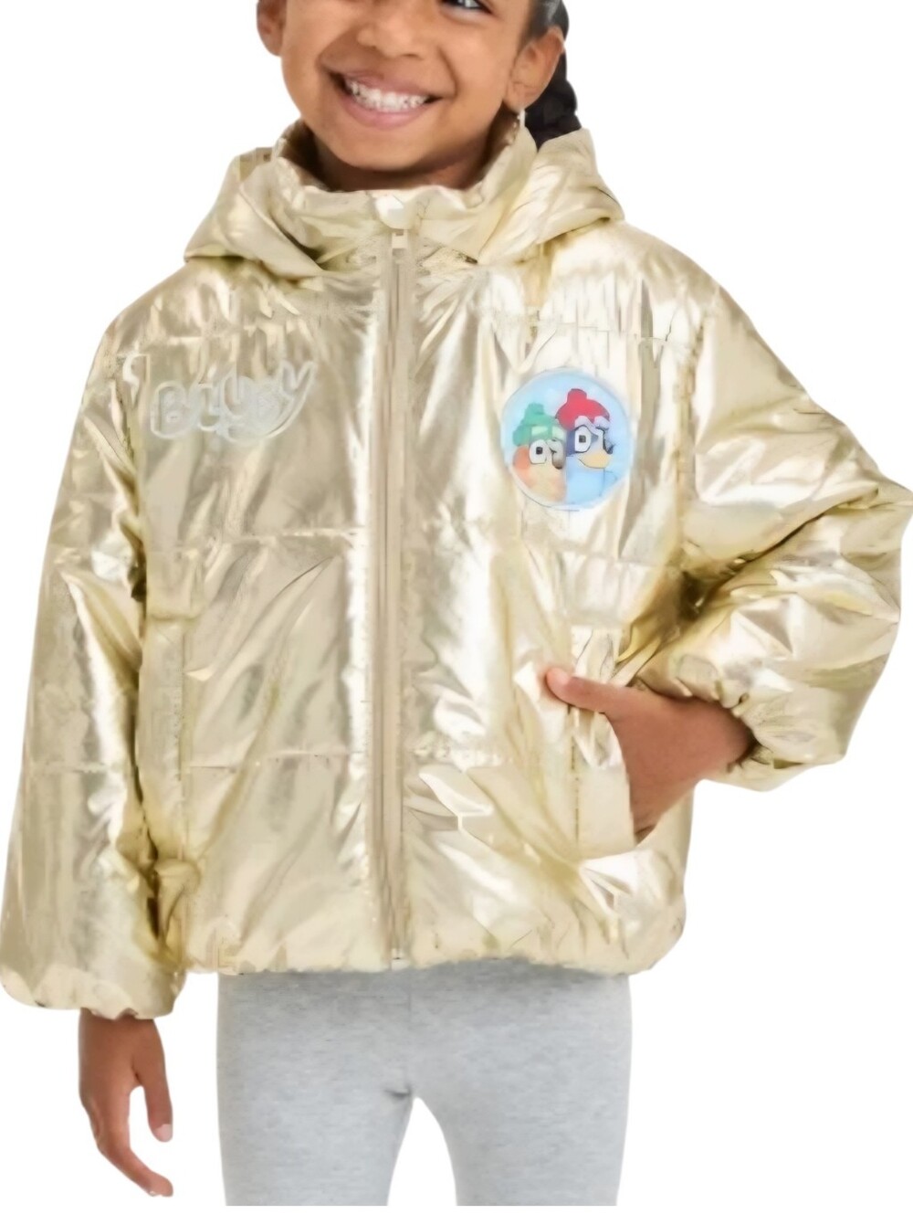 Bluey Infant Girls Full-Zip Gold Hooded Puffer Coat Size 12M